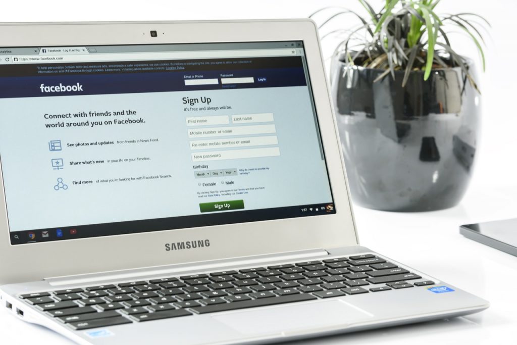 facebook log in page on a laptop